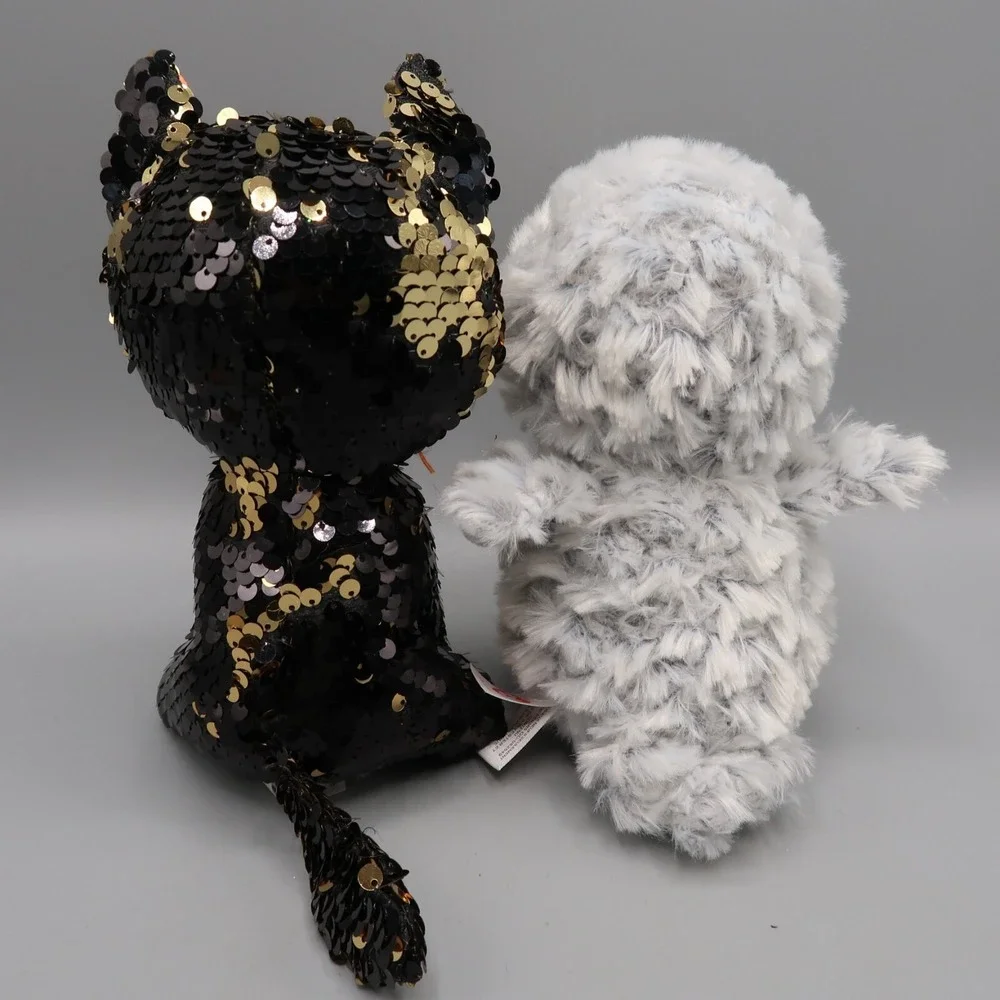 Ty Flippables JINX Sequin Halloween Cat & Gray Owl Owlette 6
